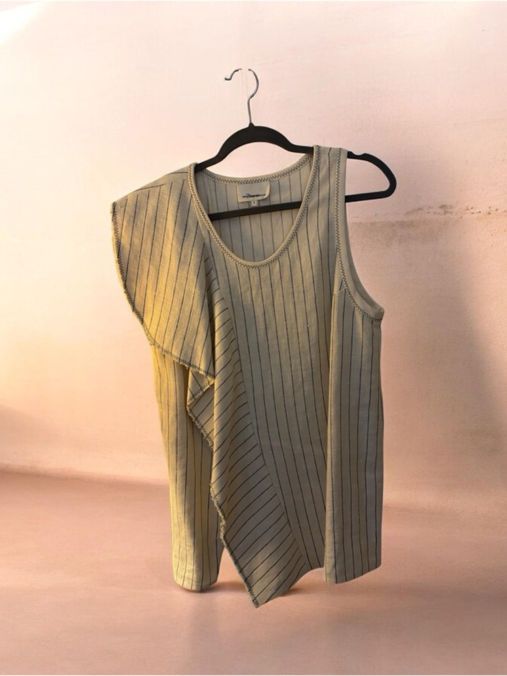 3.1 Phillip Lim Cream Pinstriped Asymmetric Ruffle Tank